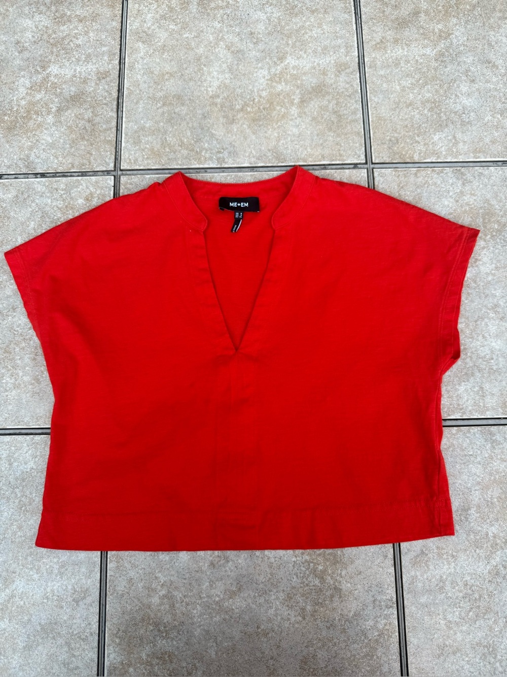 ME+EM Bright Red V-Neck Cropped Boxy Top